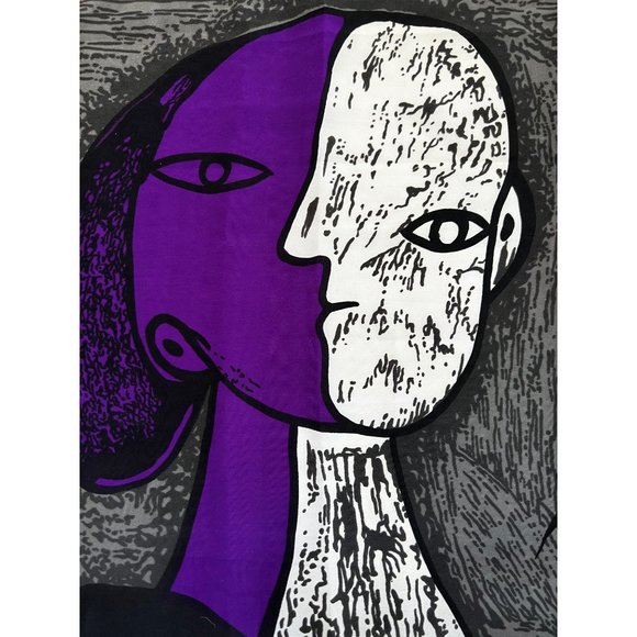 Picasso Large Square Scarf Abstract Face/Body, Purple-Black-Gray-Blue-White - Picture 5 of 7